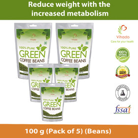 Vihado 100 Natural Green Coffee Beans For Weight Management 100g Pack Of 5