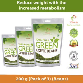 Vihado 100 Natural Green Coffee Beans For Weight Management 200g Pack Of 3