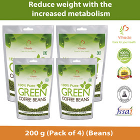 Vihado Pure Arabica Green Coffee Beans - 200g Pack Of 4