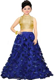 Femisha Creation Navy Blue Solid Butterfly Design Kids Girls Wedding Wear Semi Stitched Lehenga CholiIt's8-13 Years.