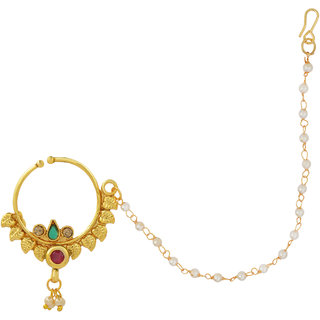                       MissMister Gold plated Leaf design Meenakari Traditional Nath Women Nose Jewellery                                              