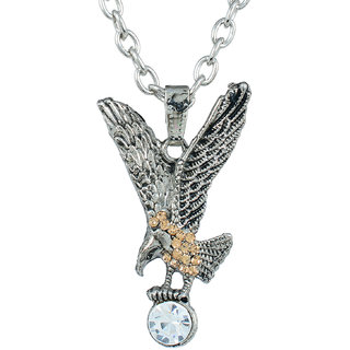                       Missmister Silver Plated Cz Studded, Flying Eagle American Falcon Chain Necklace Pendant Jewellery For Men And Women                                              