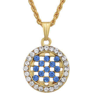                       Missmister Gold Plated, Round Shape London Blue Coloured Cz And White Cz, Fashion Chain Pendant Women Stylish Latest                                              