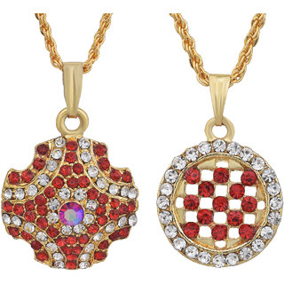                       Missmister Gold Plated, Set Of 2, Rani Red And White Cz, Fashion Chain Pendant Women Stylish Latest                                              