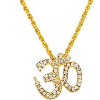                       Missmister Gold Plated Cz Studded Om Pendant Locket Chain Necklace God Pendant Temple Jewellery Necklace For Men And Women                                              