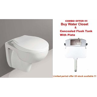 InArt Concealed Cistern Tank With Flush Plate  Ceramic Glaze Wall Hung/Wall Mounted with Hydraulic Seat Cover