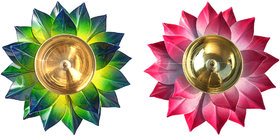 Decorate India Brass Kamal Ptta green and pink color Akhand diya size 6 inch  pack of 2