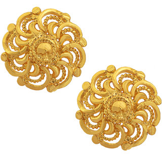                       MissMister Gold Finish Brass Flower Shaped Ethnic Fashion Stud Earrings Women                                              