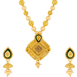                       MissMister Gold Plated Kundan Meenakari Pearl Drop Royal Rajwada Queens Pendant Set Jewellery for Women                                              