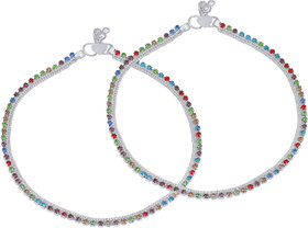 Missmister Silver Plated Sleek Colourful Crystal Payal Pajeb Fashion Anklet Women