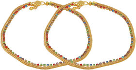 Missmister Gold Plated Sleek Colourful Crystal Payal Pajeb Fashion Anklet Women
