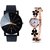 New Black Crystal Glass Men Professional With Black Flower Diamond Designing Dile Analog Lovely Couple Watch