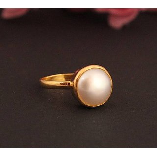 Stylish Sterling Silver Ring Pearl Stone | Exotic India Art