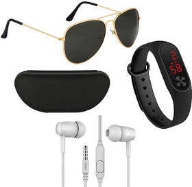 Kanny Devis Black UV Protected Aviator Men's Sunglass with Ear Phone + LED Band