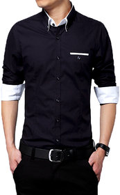 Gladiator Products Trendy Plain Black Shirt Diifferent Collar