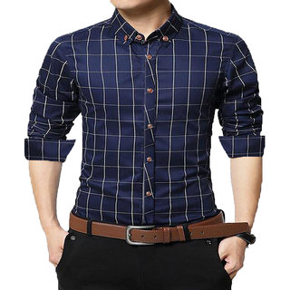 GLADIATOR PRODUCTS TRENDY CHECK SHIRT NAVY 100  COTTON