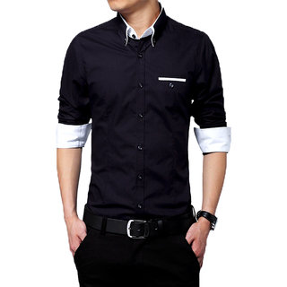 Gladiator Products Trendy Plain Black Shirt Diifferent Collar