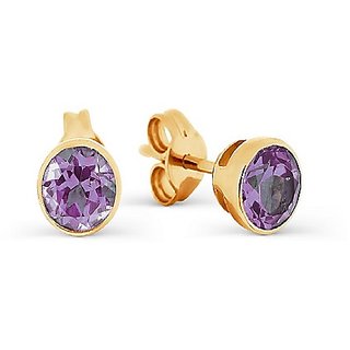                       Natural Amethyst/Jamuniya Purpule Color Stone Gold Plated Stud Earrings With Lab Certified By CEYLONMINE                                              