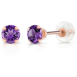                      Natural Amethyst/Jamuniya Purpule Color Stone Gold Plated Stud Earrings With Lab Certified By CEYLONMINE                                              