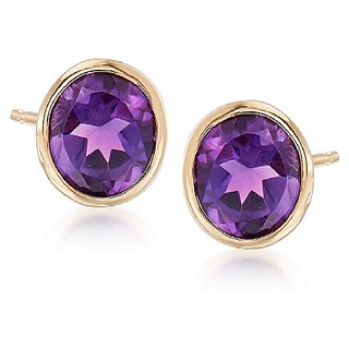                       CEYLONMINE- Natural & Semi- Precious Stone Amethyst Gold Plated stud earrings For Women & Girls                                              