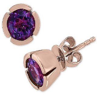                       Natural Amethyst/Jamuniya Purpule Color Stone Gold Plated Stud Earrings With Lab Certified By CEYLONMINE                                              