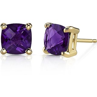                      CEYLONMINE- Purple Amethyst Gemstone Stud Gold Plated Earrings Original & Natural Stone Earrings For Women & Girls                                              