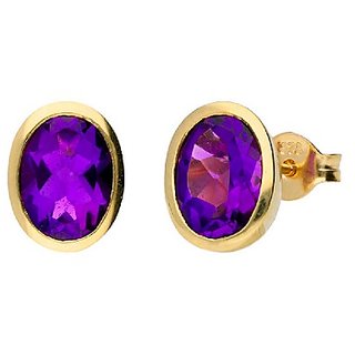                       Certified Stone Amethsyt(Jamuniya) Stud Gold Plated earrings For women & Girls BY CEYLONMINE                                              