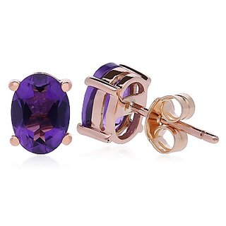                      Natural Amethyst/Jamuniya Purpule Color Stone Gold Plated Stud Earrings With Lab Certified By CEYLONMINE                                              