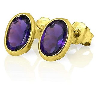                       CEYLONMINE- Natural & Semi- Precious Stone Amethyst Gold Plated stud earrings For Women & Girls                                              