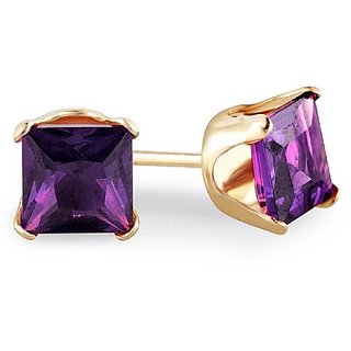                       Original  Natural Stone Amethyst Gold Plated Stud Earrings Semi- Precious Gemstone earrings By CEYLONMINE                                              