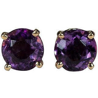                       CEYLONMINE- Purple Amethyst Gemstone Stud Gold Plated Earrings Original  Natural Stone Earrings For Women  Girls                                              