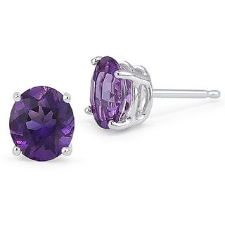                       CEYLONMINE- Original  Lab Certified Amethyst/Jamuniya Stone Sterling Silver Stud Earrings For Women  Girls                                              