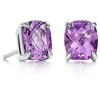                       Natural Amethyst/Jamuniya Purpule Color Stone Silver Stylish Stud Earrings With Lab Certified By CEYLONMINE                                              