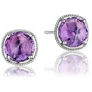                       CEYLONMINE- Natural  Semi- Precious Stone Amethyst Silver stud earrings For Women  Girls                                              