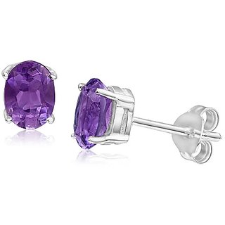                       Amethyst gemstone Silver stud earings for women And Girls original and Natural stone earrings By Ceylonmine                                              