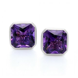                       92.5 sterling Silver Stud Earrings   natural Amethyst Gemstone Purple Stone Earrings For Women  Girls- CEYLONMINE                                              