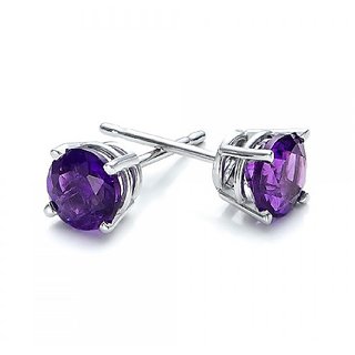                       Amethyst gemstone Silver stud earings for women And Girls original and Natural stone earrings By Ceylonmine                                              