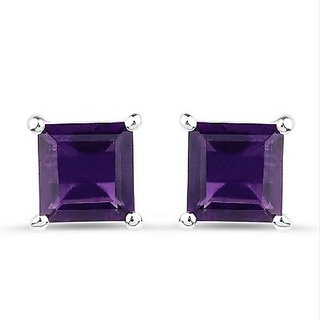                       Natural Amethyst/Jamuniya Purpule Color Stone Silver Stylish Stud Earrings With Lab Certified By CEYLONMINE                                              