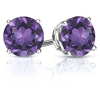                       CEYLONMINE- Natural  Semi- Precious Stone Amethyst Silver stud earrings For Women  Girls                                              