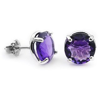                       Original  Semi Precious Stone Amethyst/Jamuniya Silver Stud Stylish Earrings For Women  Girls- CEYLONMINE                                              