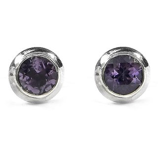                       Natural Amethyst/Jamuniya Purpule Color Stone Silver Stylish Stud Earrings With Lab Certified By CEYLONMINE                                              