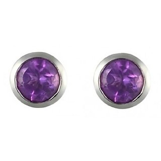                       Natural Amethyst/Jamuniya Purpule Color Stone Silver Stylish Stud Earrings With Lab Certified By CEYLONMINE                                              