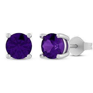                       92.5 sterling Silver Stud Earrings   natural Amethyst Gemstone Purple Stone Earrings For Women  Girls- CEYLONMINE                                              