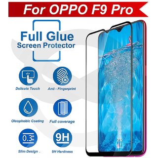                       For Oppo F9 Pro Full Screen Curved Edge -Edge Protection 9H Tempered Glass Screenguard black                                              