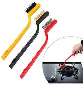 SET OF 3PC MINI WIRE BRUSHES FOR CLEANING STAINLESS STEEL BRASS NYLON
