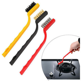 SET OF 3PC MINI WIRE BRUSHES FOR CLEANING STAINLESS STEEL BRASS NYLON