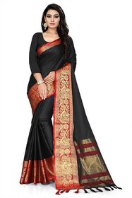 Sharda Creation Black Cotton Embellished With Blouse Saree