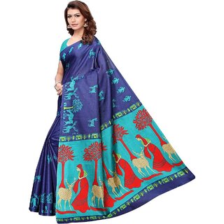SVB Blue Mysore Silk Printed With Blouse Saree