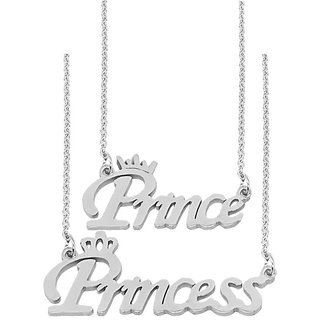                       Men Style Valentine Gift Couple Prince Princess Letter Silver Stainless Steel Necklace Pendant                                              