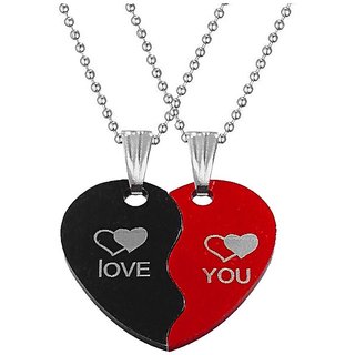                       Men Style Valentine Gift Love You Couple Red Black  Stainless Steel Necklace Pendant                                              
